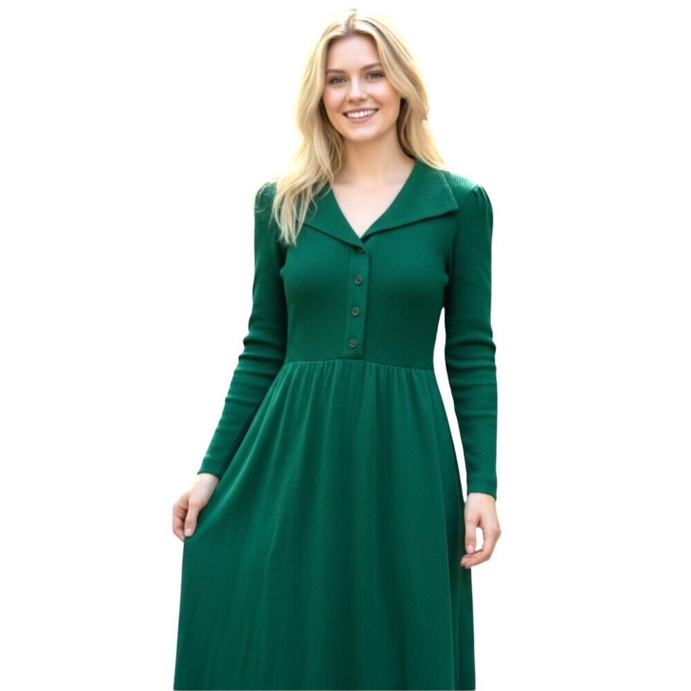 Vintage 70's Hubba Hubba Emerald Green Knit Maxi Sweater Dress Size 5/6